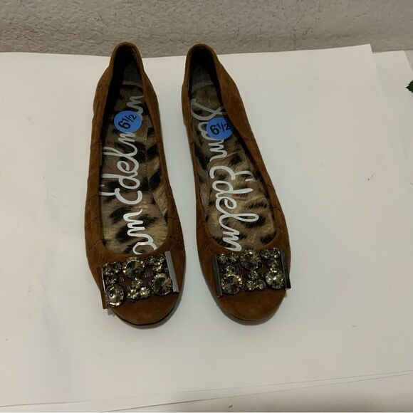 Sam Edelman Women's Ballet Flat Size 6.5 Brown Leather Slip On Shoe Beaded - Picture 2 of 11